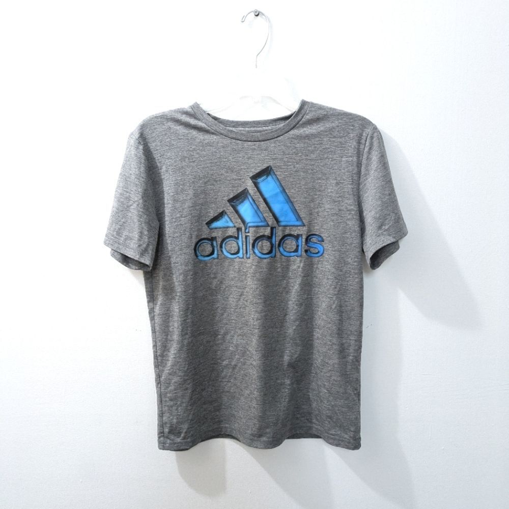Adidas Logo Gray Short Sleeve Shirt, Boys Large 14/16